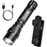 ULTRAFIRE Rechargeable Tactical Flashlight with Holster, Hidden C Port and 3 Modes, 1200 Lumens LED Police Flashlight for Eme