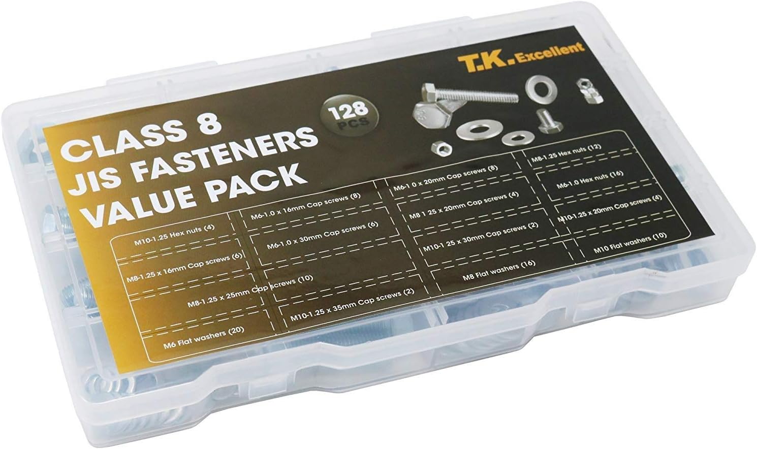 T.K.Excellent Hex Bolts M6 M8 M10 and Hex Nuts and Washers Set Kit,128 Pcs, Silver, 22.5*13*3cm - Image 3
