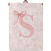 Cute Bow and Heart Pink Initial S Blanket Gifts for Women Adults, Soft Warm Lightweight Flannel Throw Blankets for Camping Bedroom Living Room Home Sofa Travel Decor 50" x 60"