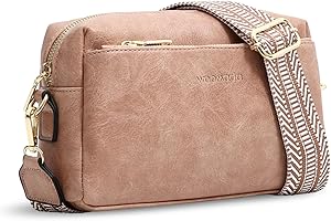 WOOMADA Crossbody Bags for Women Vegan Leather Purses Small Shoulder Handbags with Wide Strap