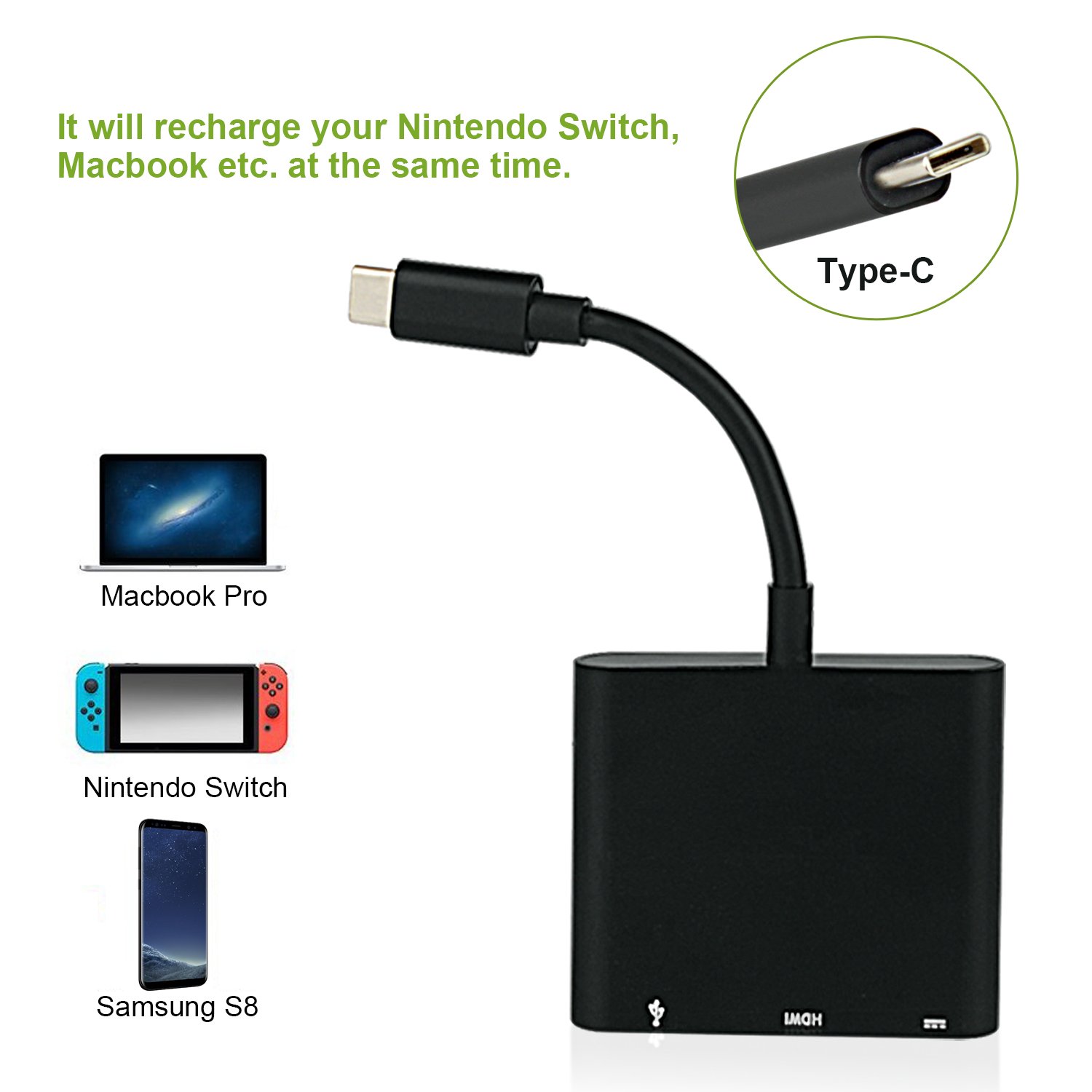 HDMI USB C Hub Adapter for Nintendo Switch, 1080P 4K Type C to HDMI Converter Dock Cable for Nintendo Switch