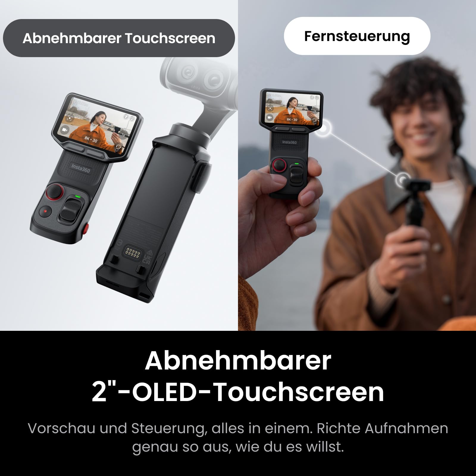 Insta360 Luna Ultra – 8K Vlogging-Kamera mit Zwei Leica Objektiven, 12× Zoom, 1"-Sensor, Abnehmbarer 2"-Touchscreen, Dreifach-KI-Chip, kompakte Gimbal-Kamera für Vlogs und Fotografie 6