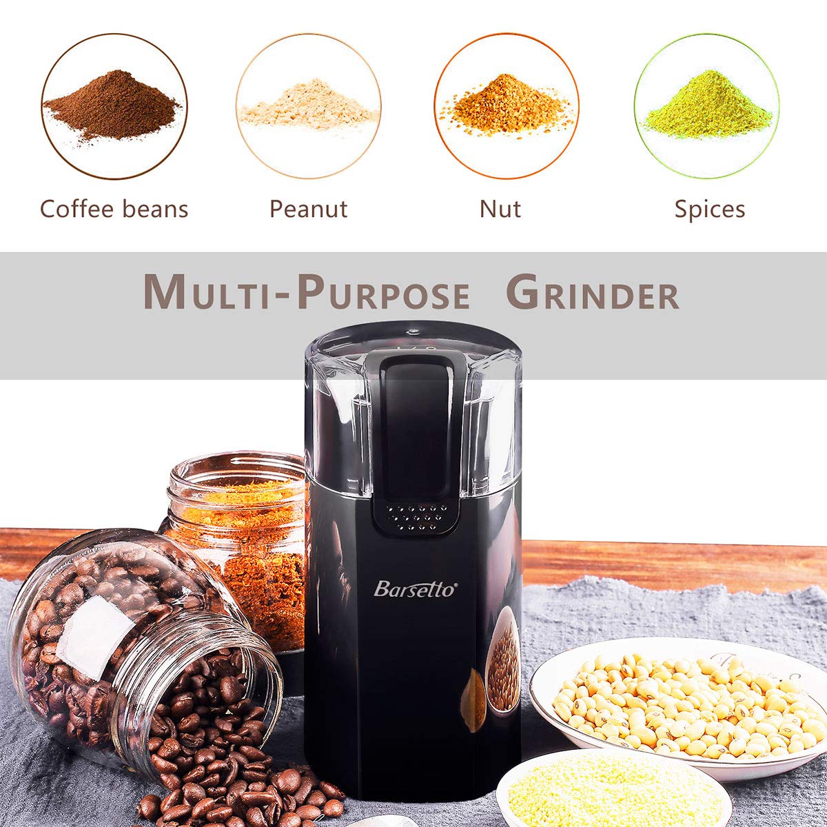 Coffee Grinder Electric,Barsetto150W Powerful Blade Coffee Bean Spice