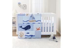 The Peanutshell 3 Piece Nautical Patch Baby Crib Bedding Set Boy, Baby Blanket Quilt, Fitted Crib Sheets for Boys, Navy & Blu