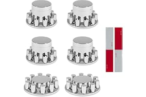 WAITTON 32/33mm Semi Truck Lug Nut Covers Wheel Covers Kit with 2 Front & 4 Rear, ABS Chrome Plastic Srcew-On Lug Nut Covers with Installation Tool, Flat Top Removable Hub Caps Kit for Semi Truck Trailer