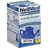 NeilMed NasaFlo Unbreakable Neti Pot with 50 Premixed Packets