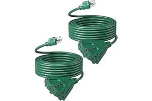 DEWENWILS 25 FT Green Outdoor Tri-Tap Extension Cord Splitter,Halloween Weatherproof 16/3 SJTW Power Cable for Outdoor String Light, Holiday Decoration and Landscaping Lights, ETL Listed, Pack of 2