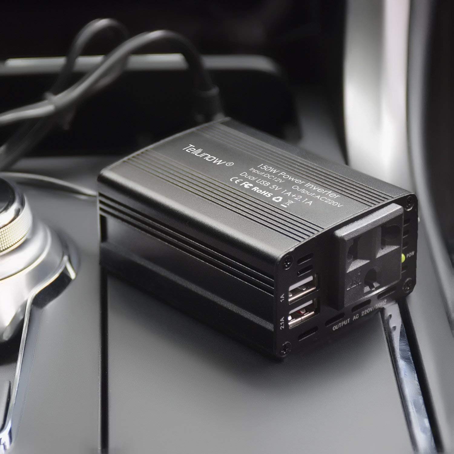 150W Selbstwechselrichter Dc 12V zu Wechselstrom 220V 230V 240V Auto-Konverter mit 2.1A Doppel-Usb und 1 Wechselstrom-Ausgängen für Smartphones, Tablette, Laptop, Zerstäuber