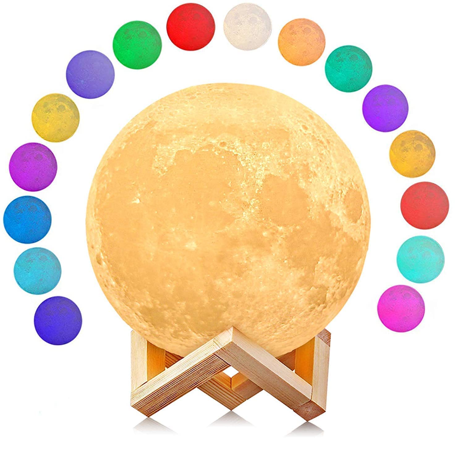 Uten LED Moon Lamp with Remote Control Coloured Decorative Light 3D Moon Art Moonlight Portable Night Light Touch Sensor Table Lamp Dimmable (Adjustable 16 Colours) Gift Ideas