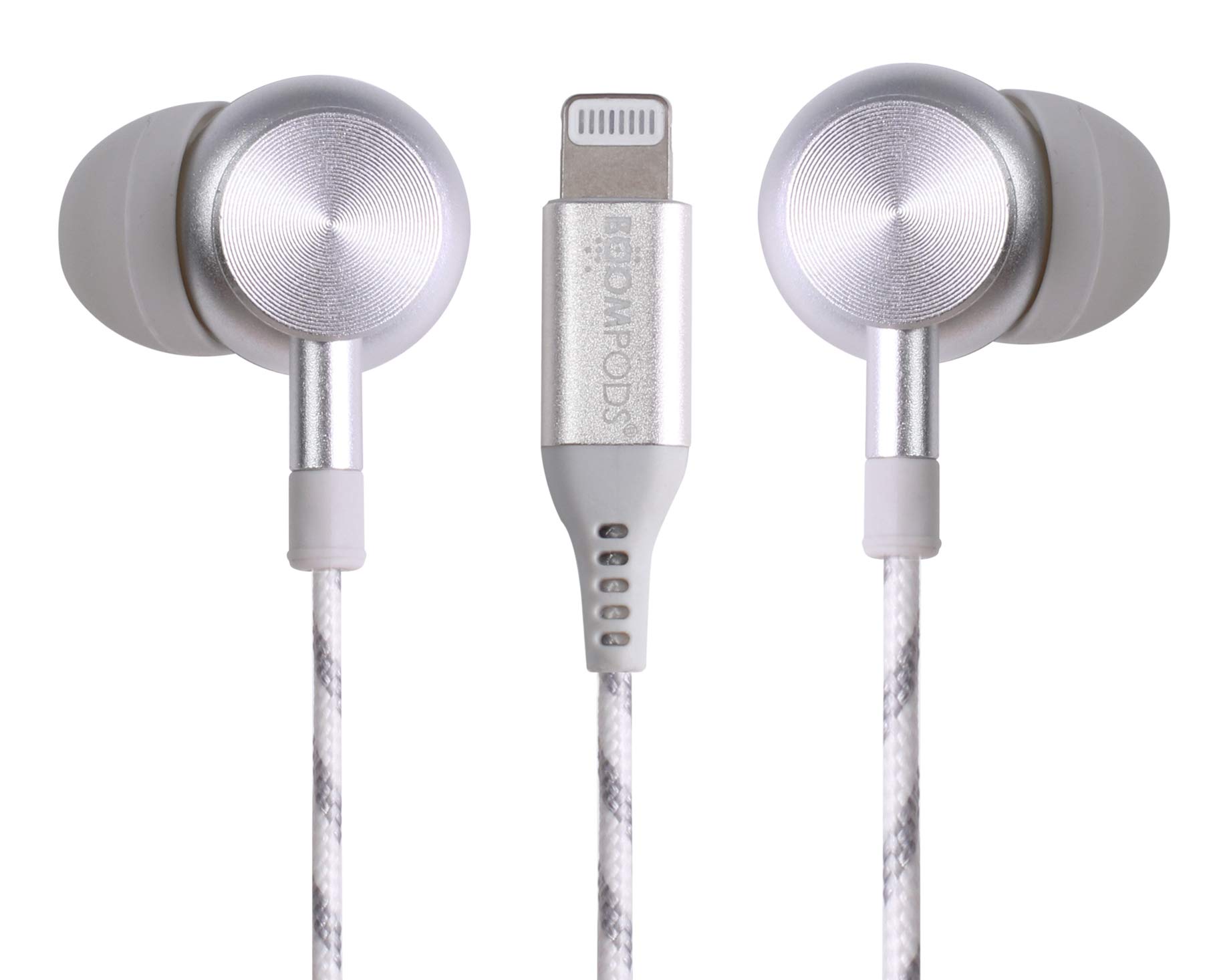 Boompods Digibuds Lightning Earbuds - Apple MFi Certified Wired Ear Buds, Noise Reducing Earphones with Built-In Microphone & Controls, Metal Construction & Braided Cable for iPhone & iPad, Titanium