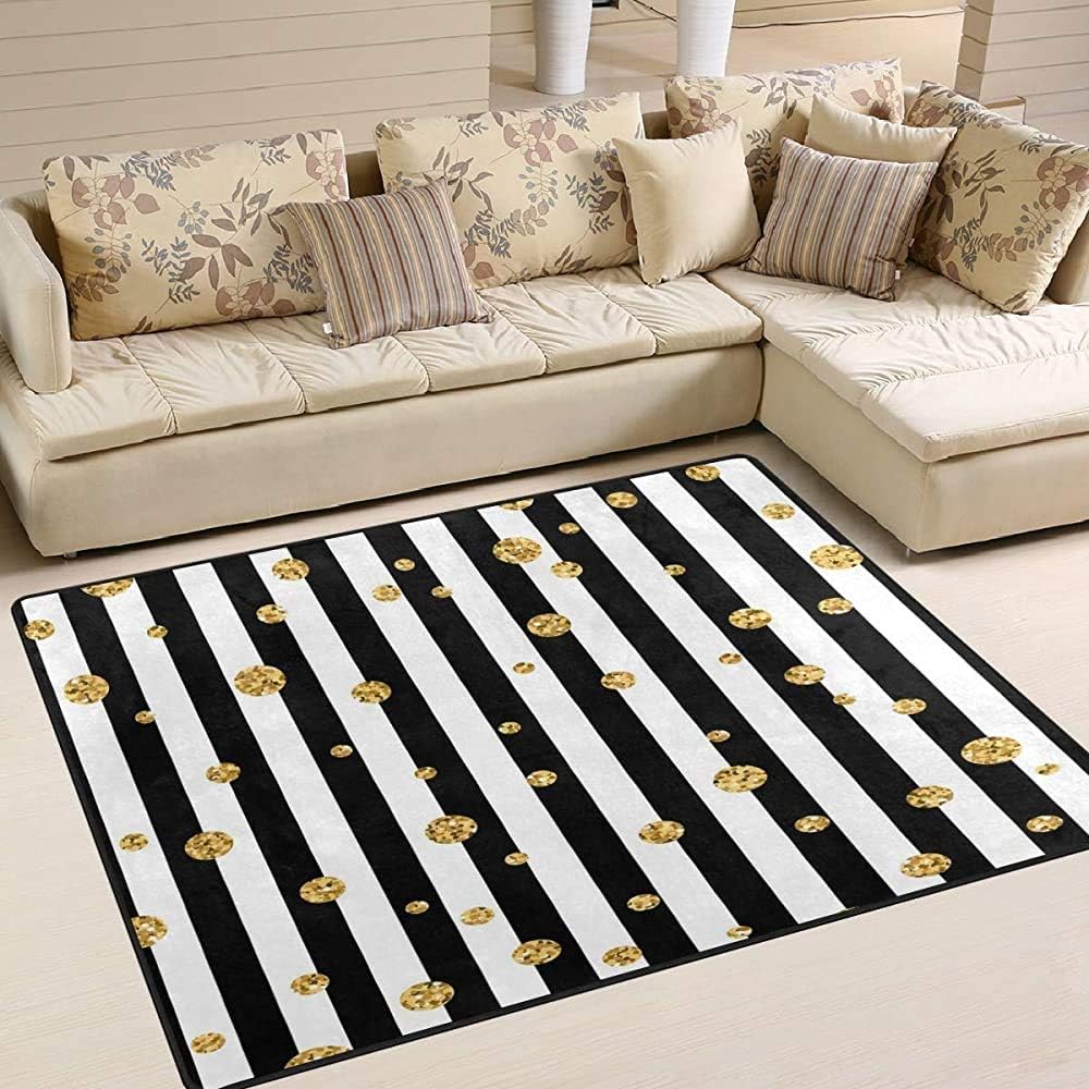 sodnz Alfombra De Entrada Lunares con Purpurina Dorada En Blanco Y