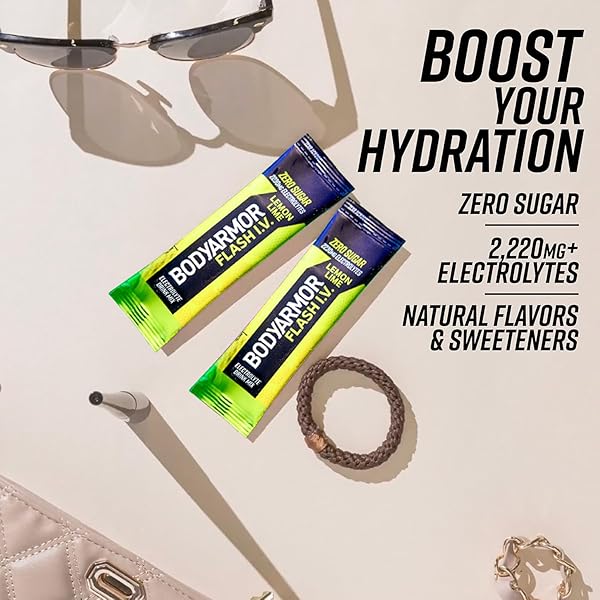 BODYARMOR FLASH IV ELECTROLYTE PACKETS, LEMON LIME – ZERO SUGAR DRINK MIX, SINGLE SERVE PACKS, COCONUT WATER POWDER (6 COUNT)