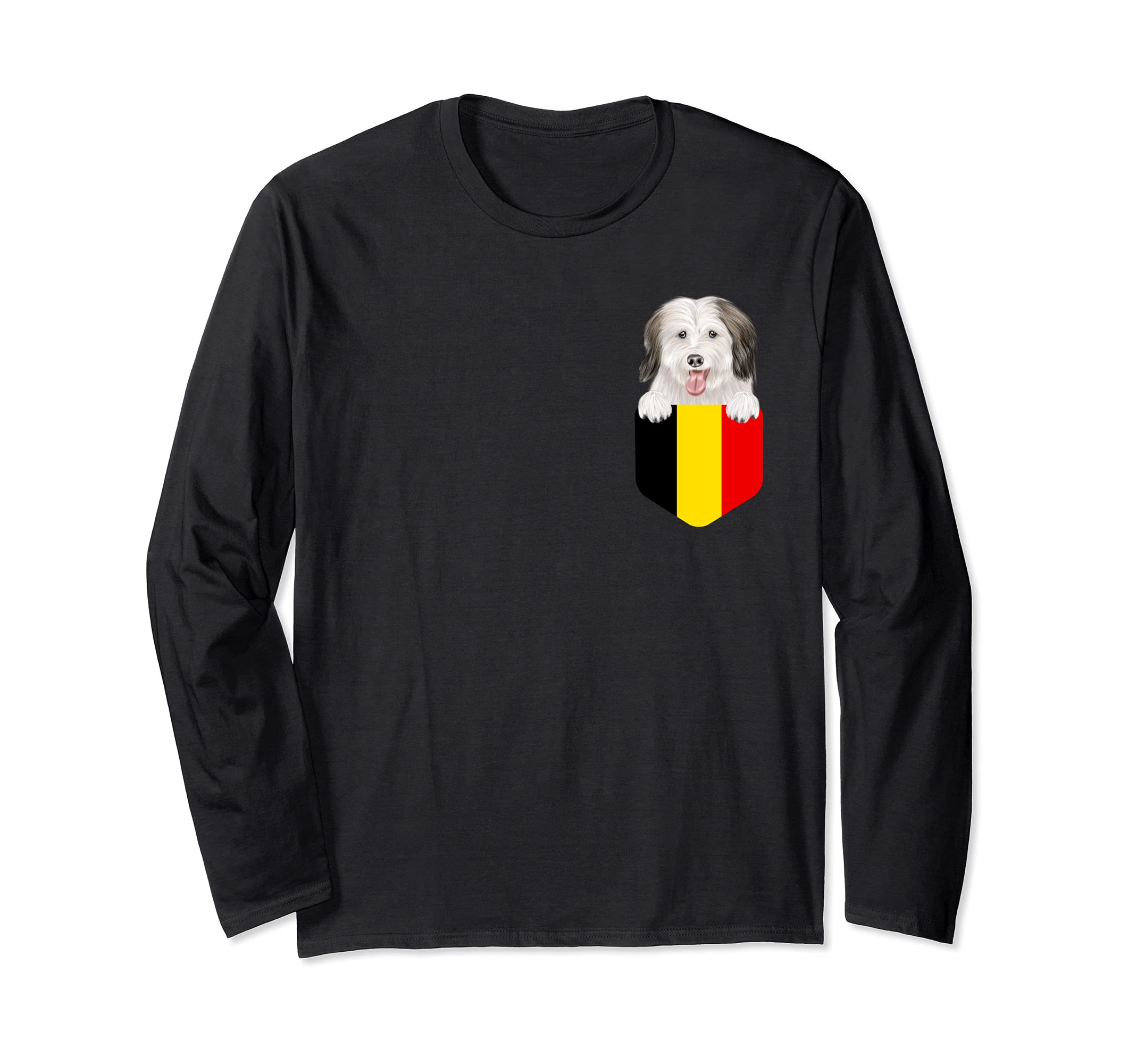 Belgium Flag Coton de Tulear Dog In Pocket Long Sleeve T-Shirt