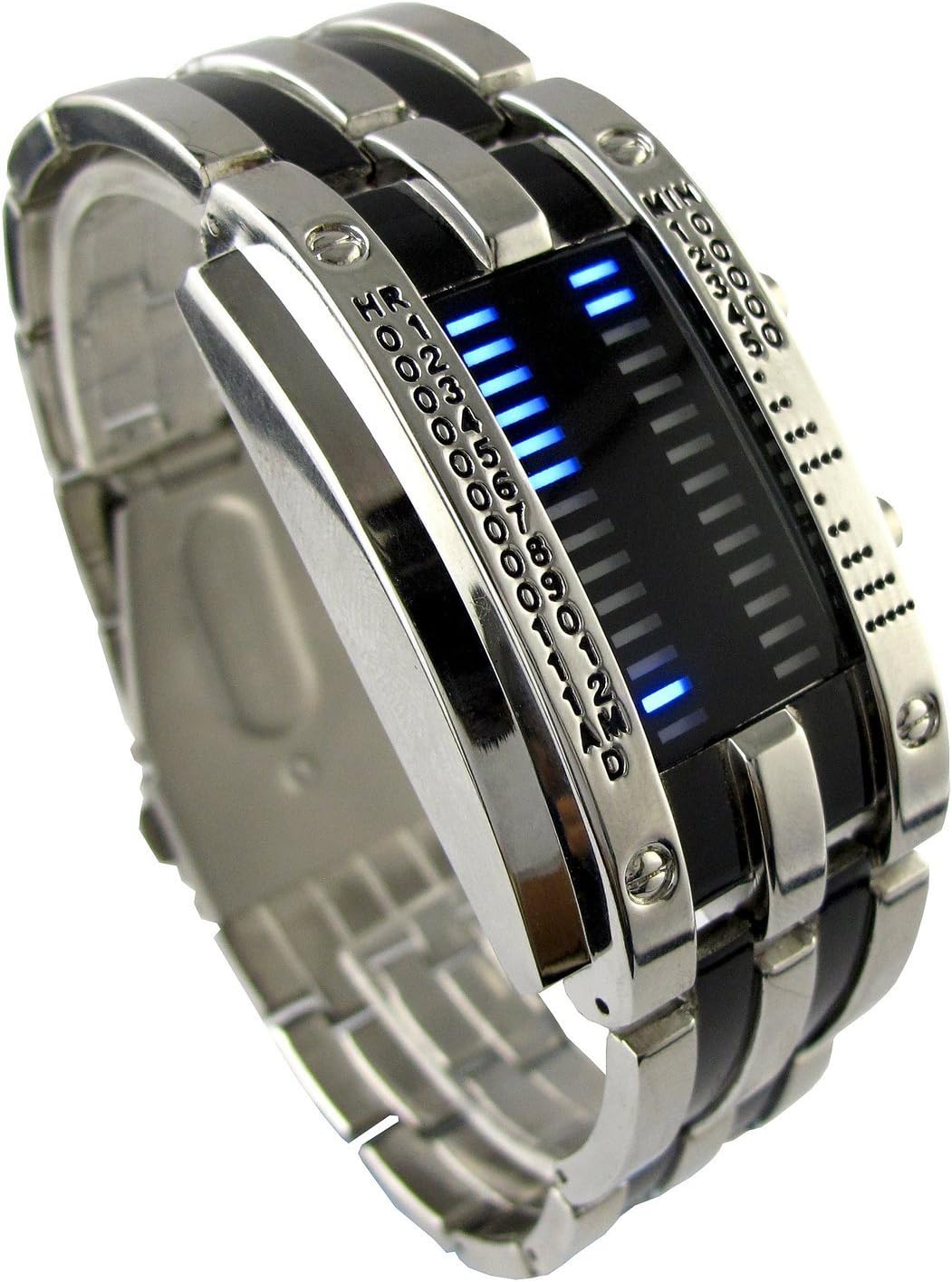 Men's Business Casual Stainless Steel Strap Binary Matrix LED Watches Silver Strap Black Dial