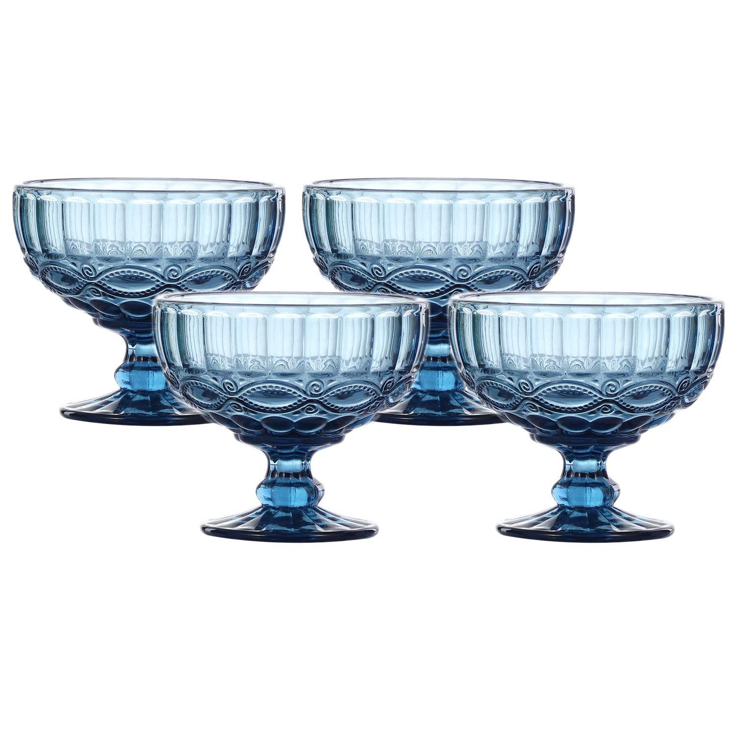 Photo 1 of VanEnjoy Deep-blue Vintage Pressed Pattern Glass Ice Cream Cups/Dessert Bowls - Set of 4,12 Oz