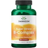 Swanson Super Stress B-Complex with Vitamin C, 100 Capsules | For Stress-Prone Professionals Seeking Energy and Immune Support, Essential B Vitamins Plus High-Potency Vitamin C