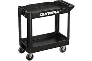 Olympia Tools 2 Tier Rolling Carts with Wheels – 500lbs Heavy Duty Utility Cart, Locking Swivel Wheels – Work Cart for Garage, Service & Industrial Use, Built-in Ruler
