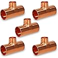 Supply Giant DDSU0344-5 Pack of 5 Reducing Tee Copper Fittings With Sweat Ends, 3/4 X 3/4 X 1/2