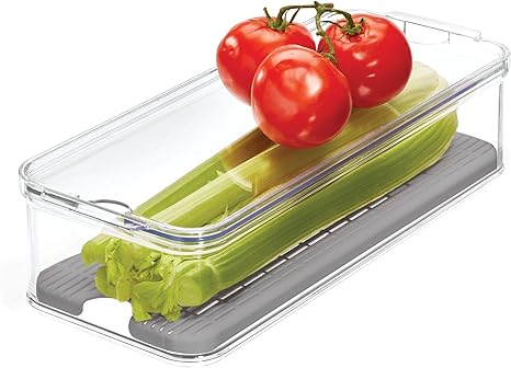 iDesign Crisp Produce Plastic Refrigerator and Modular Stacking Pantry Bin with Lid and Removable Inner Basket, Perfect for Washing Vegetables, Fruit, Lettuce, BPA Free