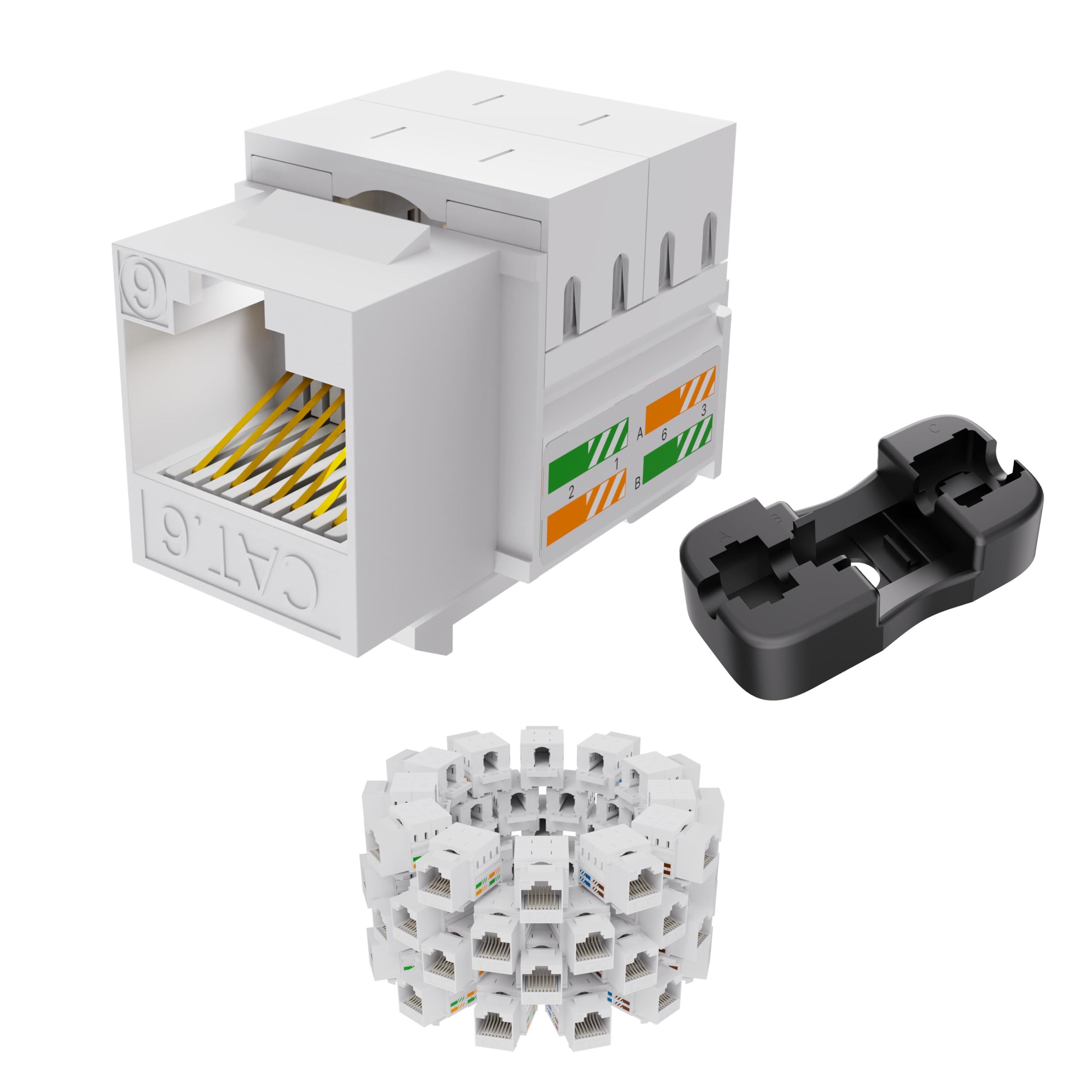 Photo 1 of CableGeeker Cat6 RJ45 Keystone Jacks 50-Pack, 10Gbps High-Speed Ethernet Keystone Jack, 90° Punch-Down for Easy Installation, Ideal for Standard Patch Panels & Wall Plates, White