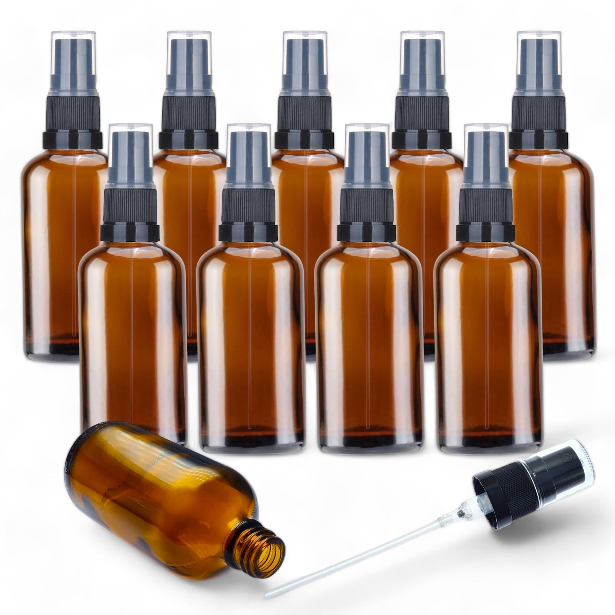 Elegant Amber Glass Bottles with Finger Sprays: Pack of 10 x 100ml: Gifting, Beauty, Skincare & Aromatherapy. Ideal for Perfumes, DIY Beauty and Cleaning – Sustainable and Versatile Packaging Solution