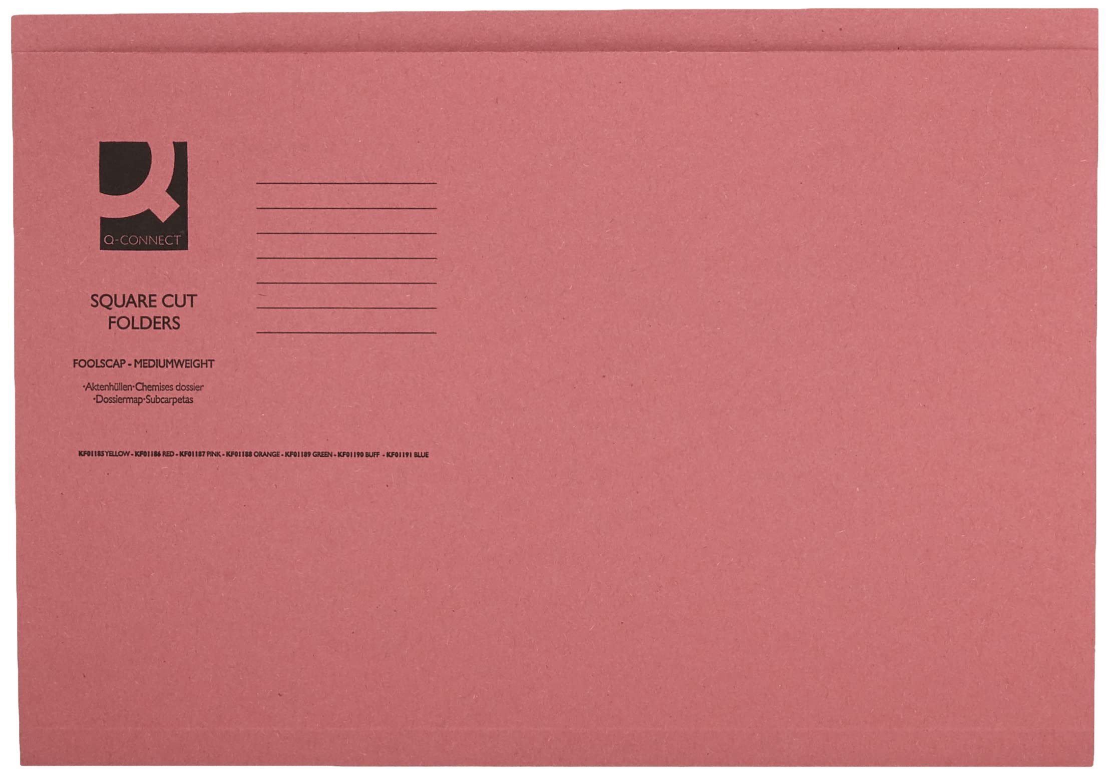 Q-Connect Pink Square Cut Folder Medium Weight 250gsm Foolscap (Pack of 100)