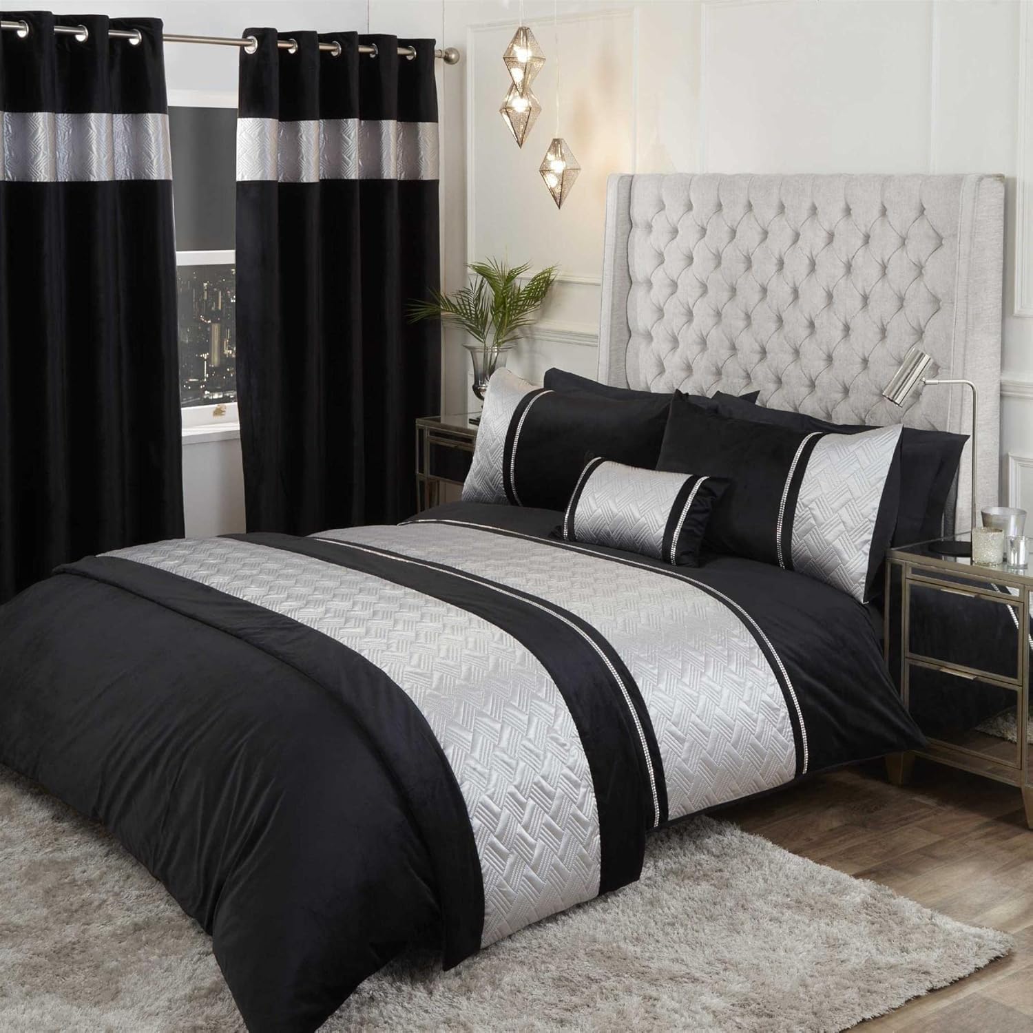 Rapport Home Capri Silver Velvet Duvet Cover Set - Single Size (135x200cm) with 1 Pillowcase (50x75cm) - Luxurious Soft Bedding for Elegant Bedroom Decor