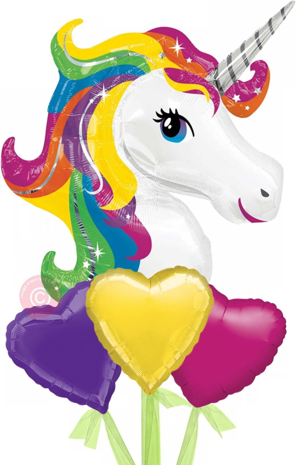 Jumbo Unicorn Head - Hearts - Inflated Helium Balloon Delivered in a Box - Jumbo Balloon Bouquet - Bloonaway