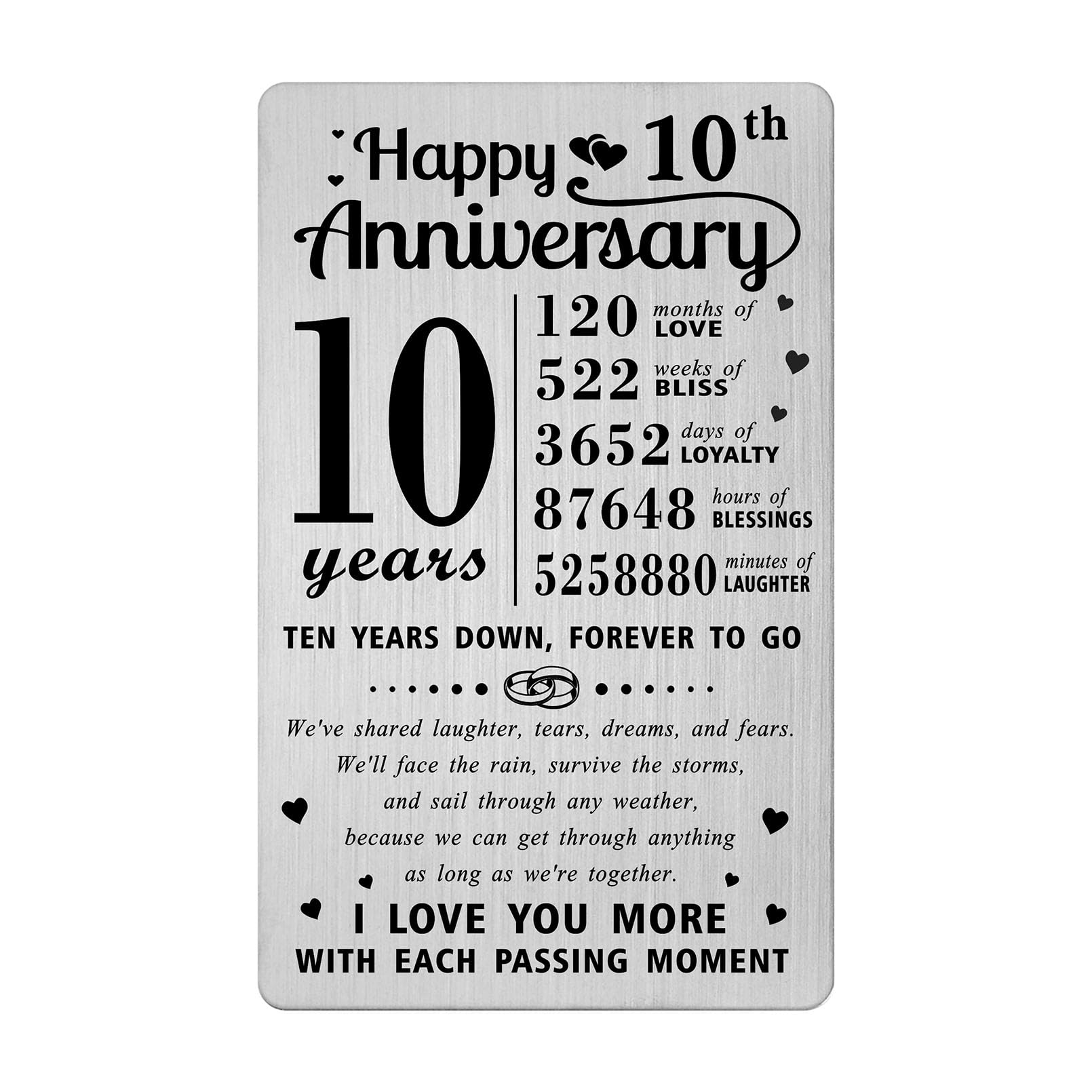 Richesele 10th Anniversary Card - Happy 10 Year Wedding Anniversary Wallet Card - 10 Years Anniversary Decorations Gifts for Husband Wife Him Her
