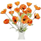 ICBOX Poppy Flowers Artificial,6PCS Orange Faux Poppies 27.5in Fake Silk Flowers with Stem for Wedding Bouquet Centerpiece Arrangement Home Decor(Orange)