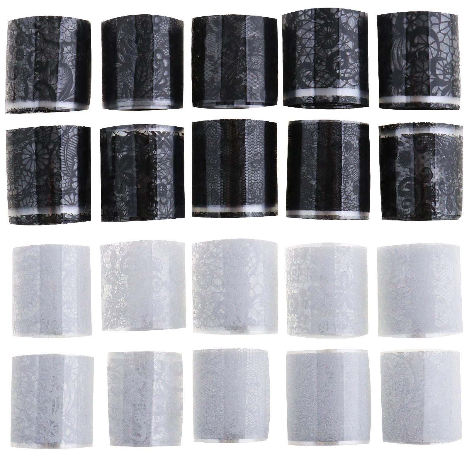 The Lord of the Tools 20 Rolls Nail Foil Transfer Stickers Lace Foils Black White Flower Foils Retro Holographic Nail Art Supplies for Women Nail Decorations DIY Arts Manicure
