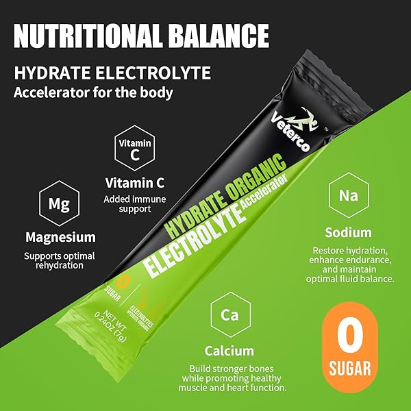 VETERCO HYDRATION ELECTROLYTE POWDER, ELECTROLYTE DRINK, HYDRATION SUPPLEMENT DRINK MIX, HYDRATION PACKETS WITH VITAMIN & MINERALS, KETO FRIENDLY, VEGAN, NON-GMO, NO SUGAR, LEMON FLAVOR (20 STICKS)