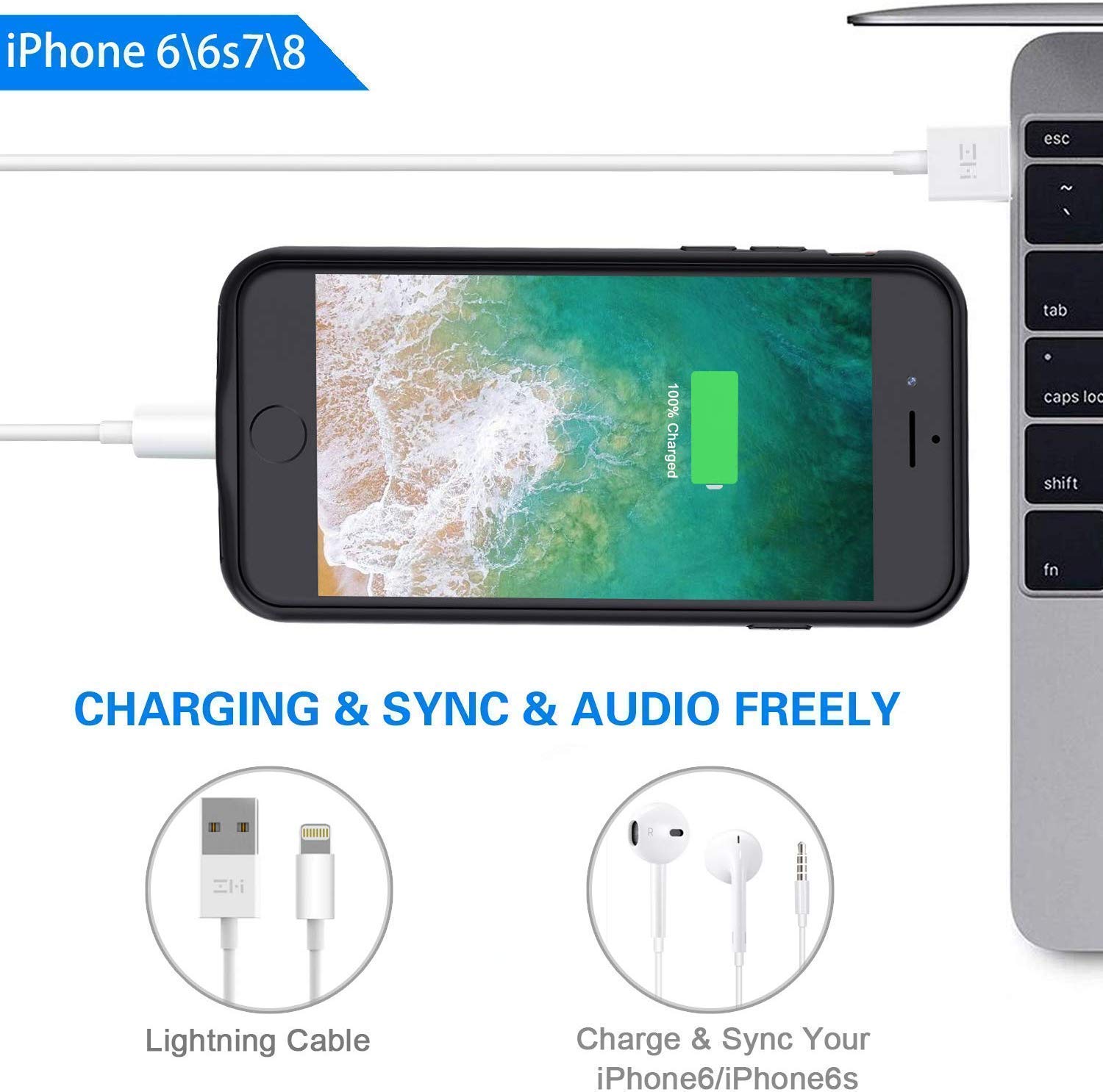 LoHi Battery Case for iPhone 8/7/6s/6 Available for 4.7\'\' 5000mAh Protective Portable Charging Case Ultra Slim Extended Battery Rechargeable Support Headphones - Black