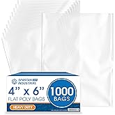 Spartan Industrial - 4" X 6" Open-End Flat Poly Bags (1000 Count) Heavy Duty 2 Mil Clear Plastic for Packaging Cosmetics, Hardware, Crystals (Bags Do Not Have Seal and Do Not Have Prints)