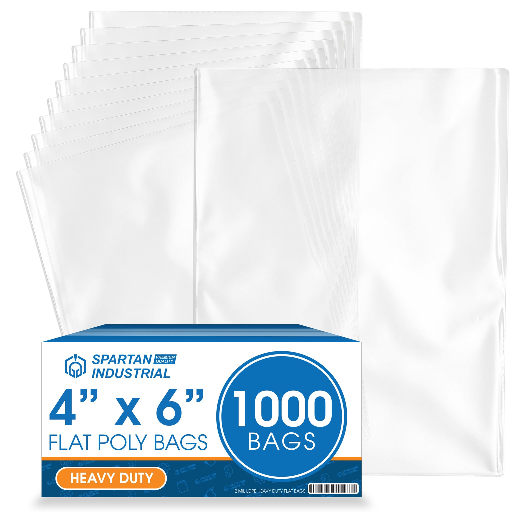 Photo 1 of Spartan Industrial - 4” X 6” (1000 Count) 2 Mil Heavy Duty Flat Open End Clear Plastic Poly Bags - For Packaging Party Favors, Photos, Cosmetics (Bags DO NOT Have Seal & DO NOT Have Prints)