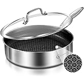 LOLYKITCH 3 Quarts Hybrid Stainless Steel Nonstick Sauté Pan,Skillet,10 Inch Induction Deep Frying Pan,Dishwasher and Oven Safe,Riveted Handle.