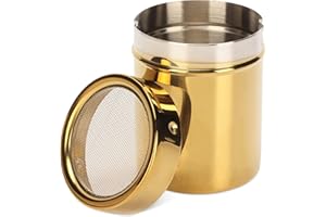 HERCHR Stainless Steel Dredge Shaker, Powder Sugar Dispenser Fine Mesh Powder Sugar Shaker with Lid Gold Salt and Pepper Shakers for Kitchen Powdered Sugar Shaker