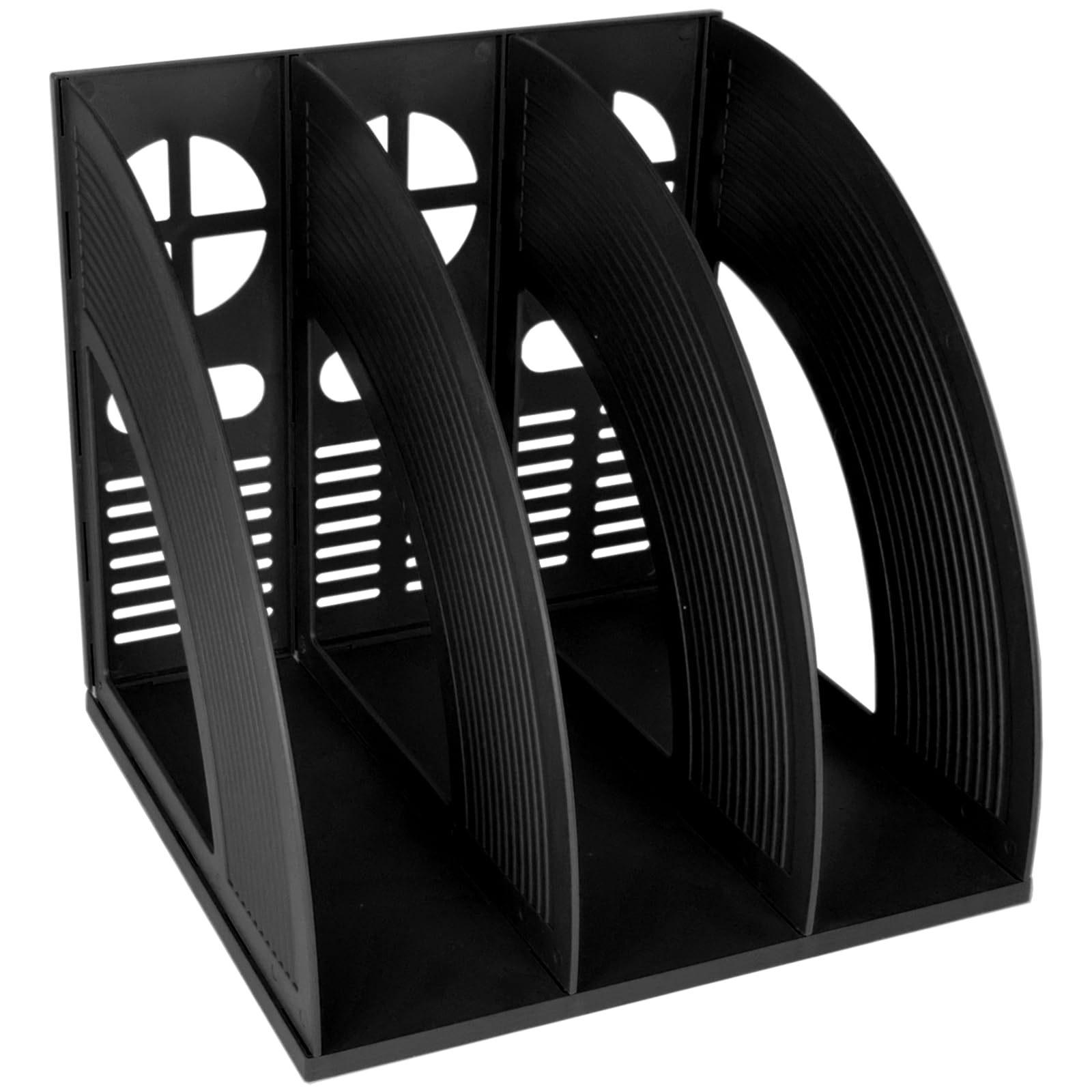 Photo 1 of SAYEEC Magazine Holder Sturdy Binder Holder Desk File Sorter Plastic File Folder Organizer Stand Book Shelf Dividers Vertical Storage Rack Desktop Bookshelf Display Box for Office School Home (Black)