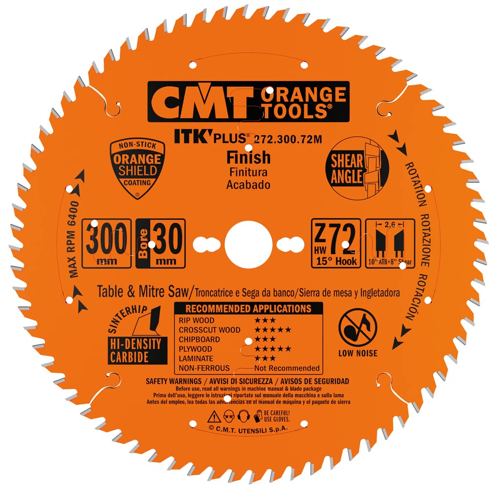 CMT 272.300.72M ITK Plus Finish Saw Blade HW 300X2.6X30 Z=72 ATB+Shear