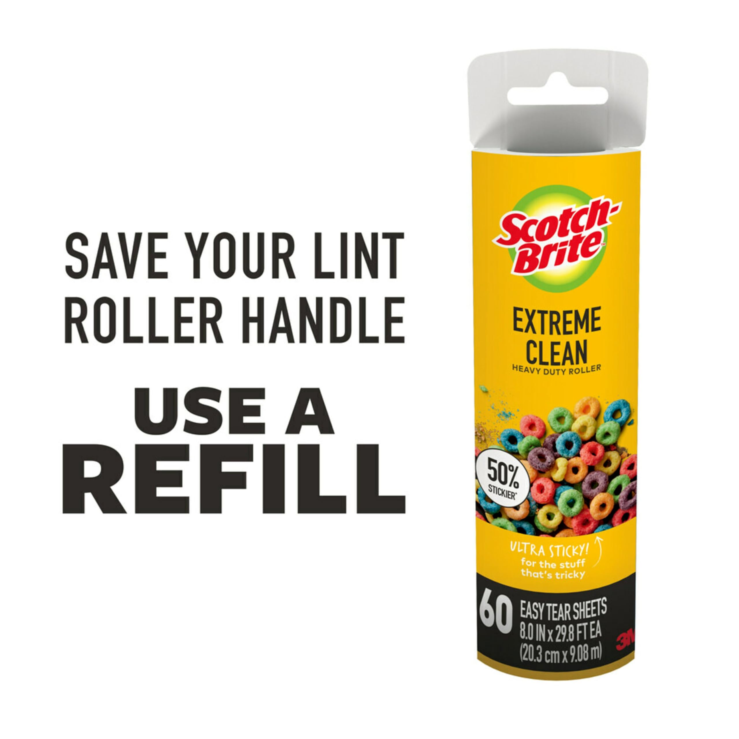 Scotch-Brite 50% Stickier Large Surface Roller Refill, Works Great On Pet Hair, 60 Sheets - Pack of 4