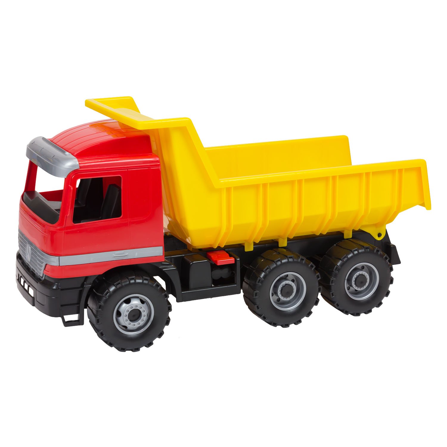 Lena 02031 - Sturdy Giant dump truck, Mercedes Benz Arocs, XXL Giga Trucks, approx. 63 cm, with 3 axles, solid load capacity and lockable dump body, suitable for children from 3 years