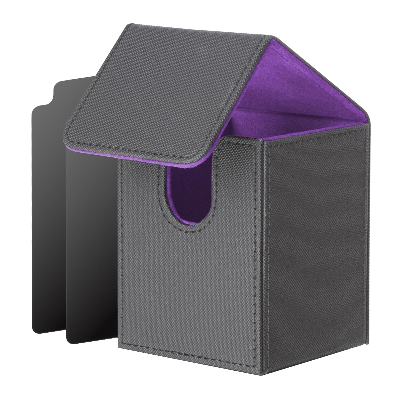 ECOSEAO MTG Card Storage Box, Magnetic Deck Box Leather for More than 100 Cards, Deck Box with 2 Dividers, TCG Card Storage Box (Black-Purple)