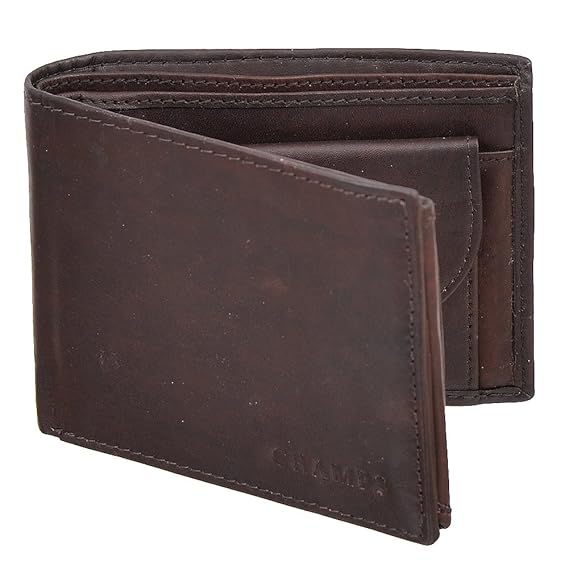 Champs Men Brown Genuine Leather Wallet 12 Card Slots & Snap Change