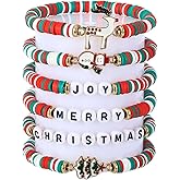 JSLOVFLO 6 PCS Christmas Bracelets Joy Merry Candy Style Stacks for Women Teens