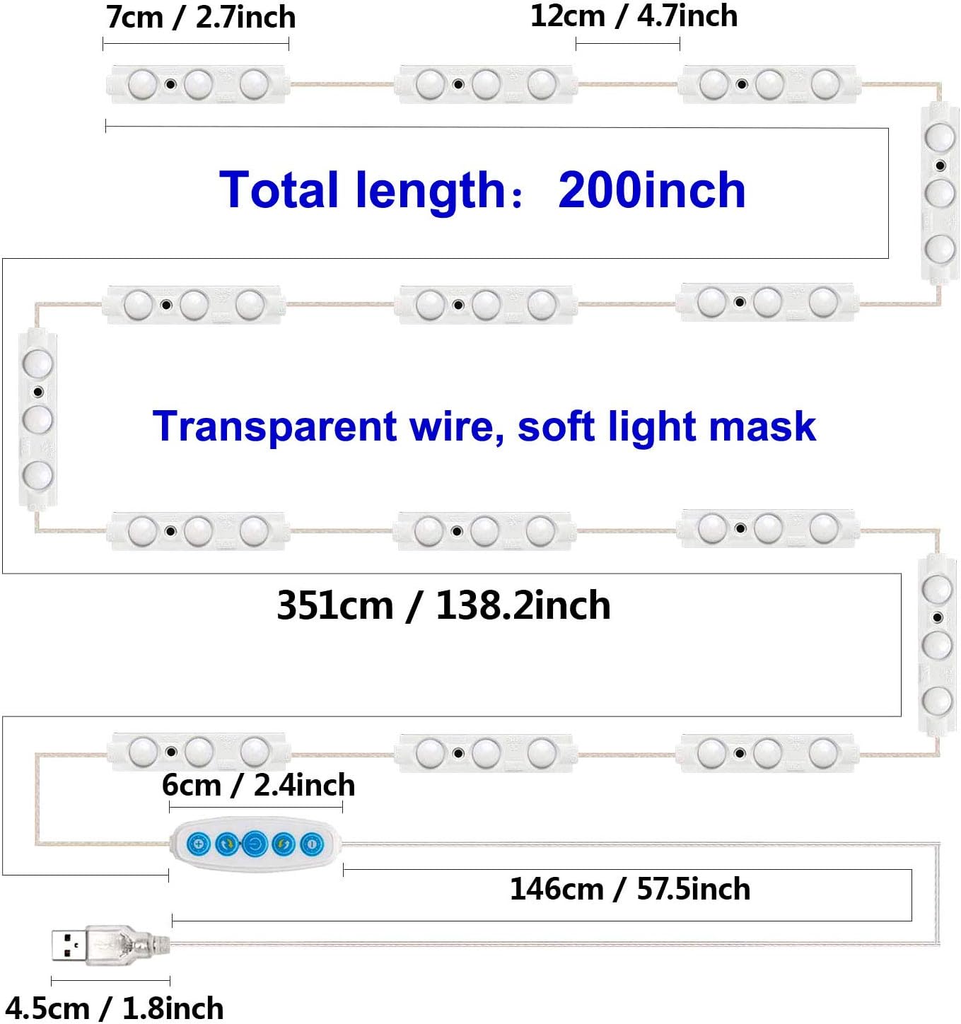 Led Vanity Mirror Lights Kit, SELFILA Hollywood Style Vanity Make Up Light, 11ft with Dimmable Color and Brightness Lighting Fixture Strip for Table & Bathroom Mirror, Mirror Not Included: Home Improvement