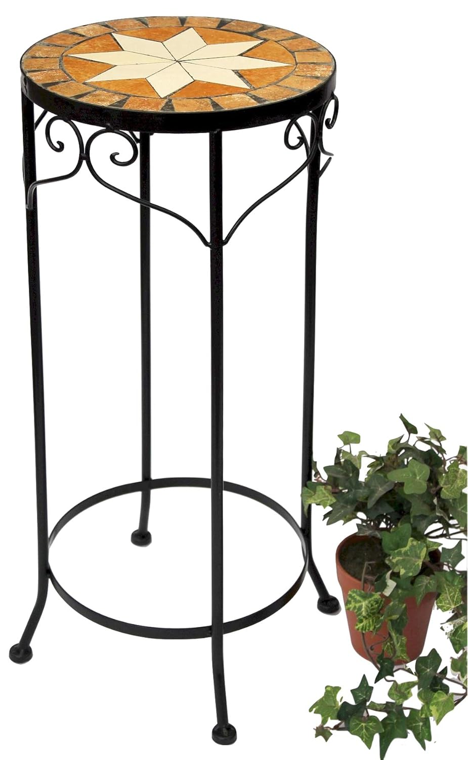DanDiBo Sgabello Porta Fiori Merano In Metallo Con Mosaico In Terracotta – 37 Cm, Rotondo, Tavolino O Comodino