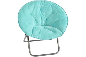 Urban Lifestyle Super Soft Faux Fur Saucer Chair with Folding Metal Frame, Aqua