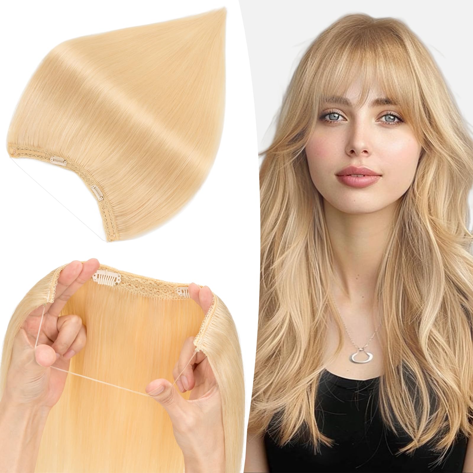 S-noilite Wire Hair Extensions Human Hair Bleach Blonde Invisible Fish Line Hair Extensions Real Hair One Piece Human Hair Extensions 22 Inch 75g — image 1