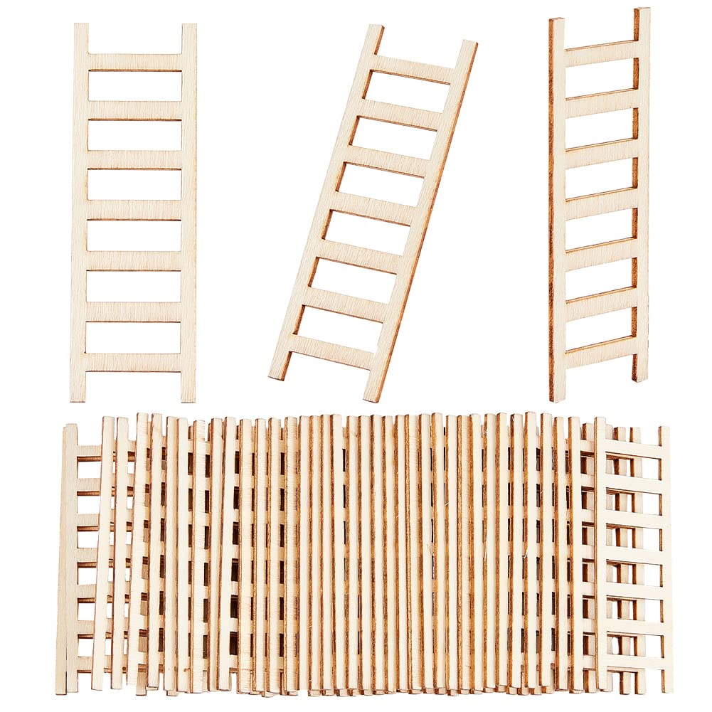 OLYCRAFT 40Pcs Miniature Wood Ladders 19.5x60mm Mini Wooden Step Ladders Garden Decoration Accessories Miniature Furniture Mini Garden Ornament for DIY Crafts Micro Landscape Prop Decorations