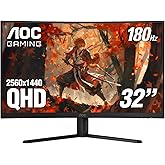 AOC CQ32G4VE 32" Curved Ultra-Wide Gaming Monitor QHD 2560x1440, 1500R, 180Hz, 0.5ms MPRT, 2X Display Port, HDMI, HDR, Gaming Console Compatible, 3-Year Zero Dead Pixel Guarantee